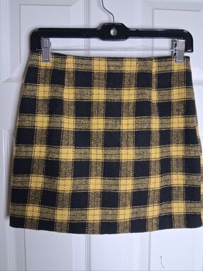 Vintage Yellow and Black Plaid Mini Skirt Wool Blend - Women's Skirt Size Small